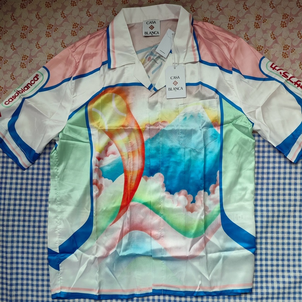 Casa Blanca Multicolor Cloud-Print Silk Button-Down Shirt - White/Pastel